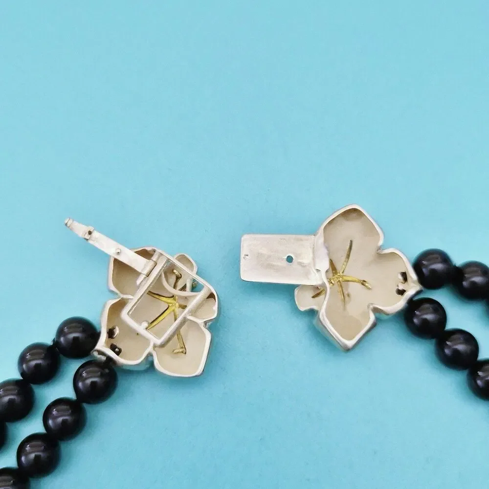 RARE Vintage Tiffany & Co. Black Onyx Bead Starfish 18K Gold Silver Necklace
